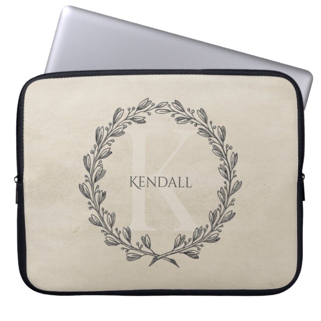 Monogram för elegant | Beige Laptop sleeve (Framsidan)