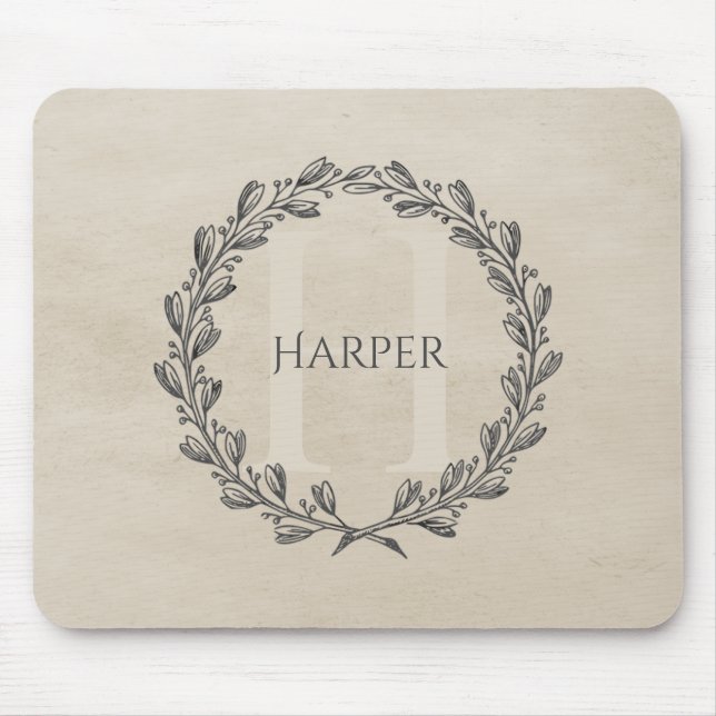 Monogram för elegant | Beige Mouse Pad Musmatta (Framsidan)
