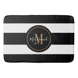 Monogram för elegant Black and Guld White Rand Badrumsmatta