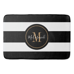Monogram för elegant Black and Guld White Rand Badrumsmatta