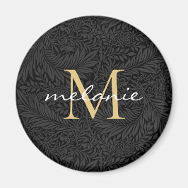 Monogram för elegant Black Guld Blommigt Magnet