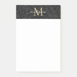 Monogram för elegant Black Guld Blommigt Post-it Block