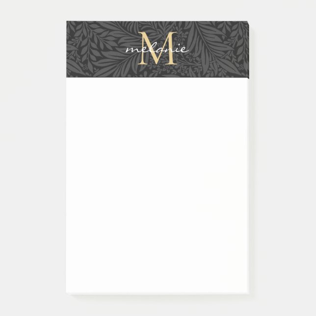Monogram för elegant Black Guld Blommigt Post-it Block (Framsida)