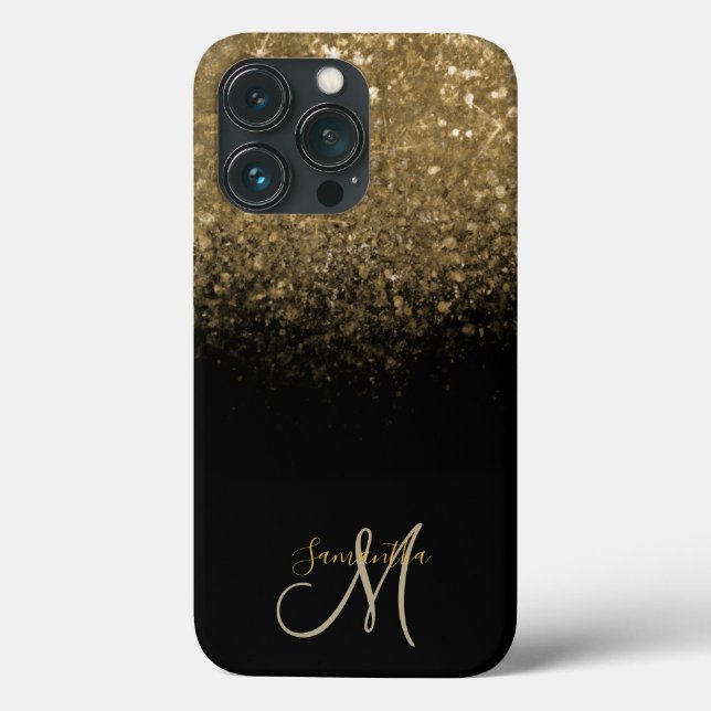 Monogram för elegant Black & Guld Glitter (Baksida)