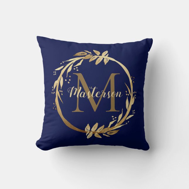 Monogram för elegant Blue Foliage WAN QAN (blott b Kudde (Framsida)