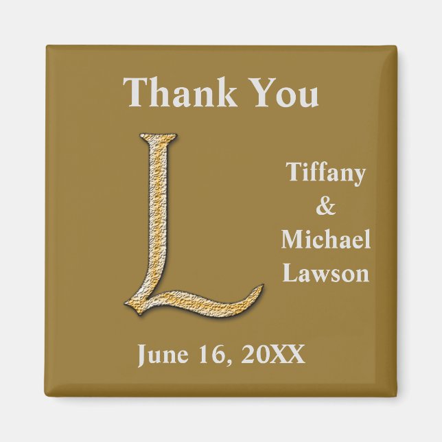 Monogram för elegant bröllop Guld Silver Brev Magnet (Framsidan)