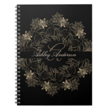 Monogram för elegant Chic, svart och Guld Blommigt