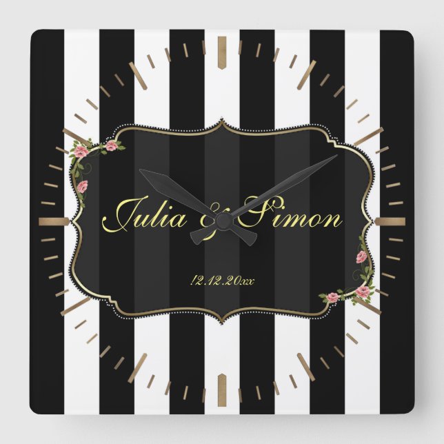 Monogram för Elegant Damaskus Golden Design Anpass Fyrkantig Klocka (Framsida)