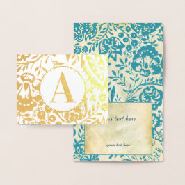 Monogram för elegant Guld eller Silver Teal Blommi Folierat Kort