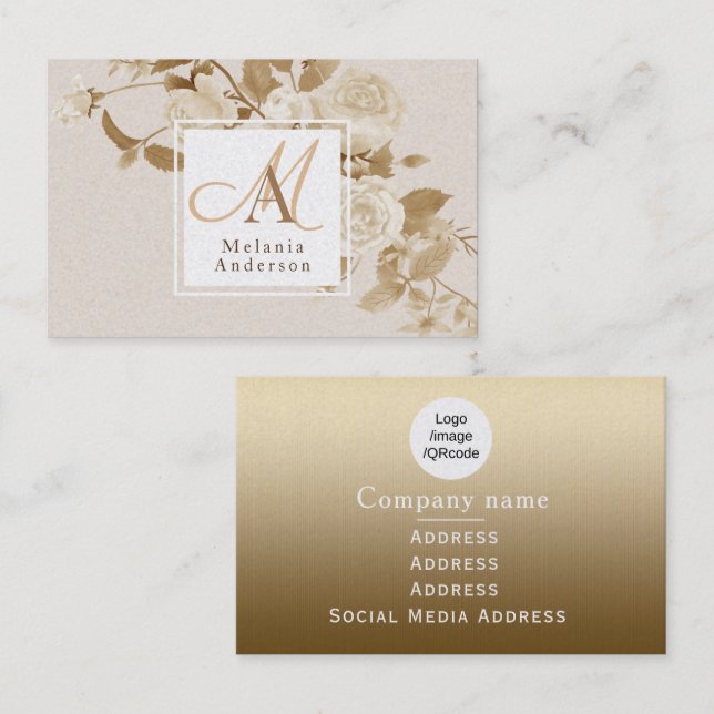 Monogram för elegant Guld Visitkort (Fram/baksida)