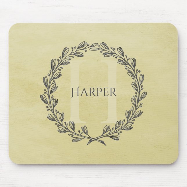 Monogram för elegant | Gultens musknapp Musmatta (Framsidan)