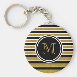 Monogram för elegant i Guld Glitter Rund Silverfärgad Nyckelring