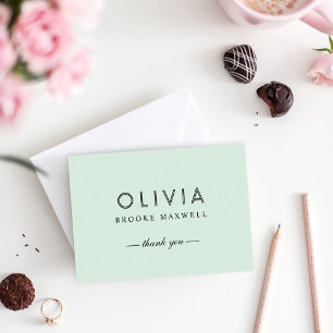 Monogram för elegant Mint Grönt och Black Anpassni Tack Kort