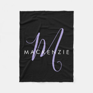 Monogram för elegant Modern Black Lavender Fleecefilt