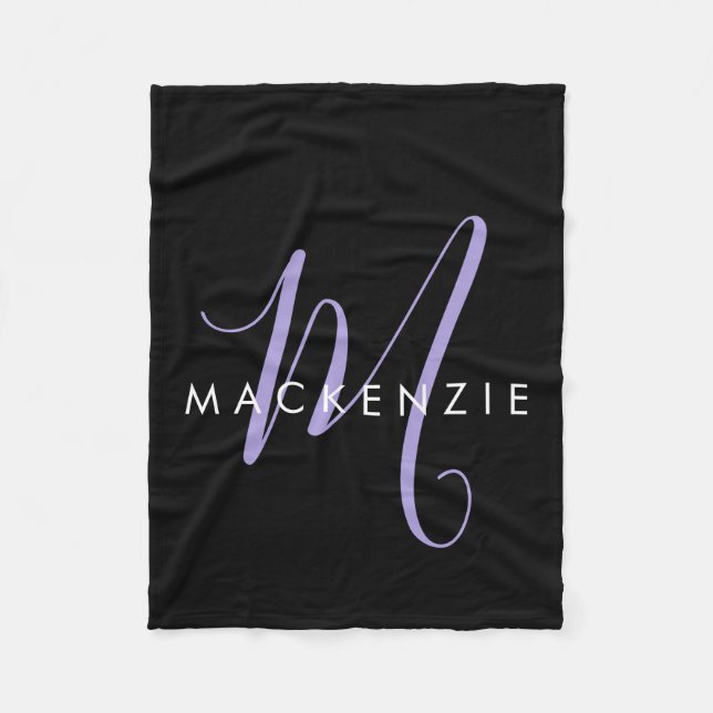 Monogram för elegant Modern Black Lavender Fleecefilt (Framsidan)