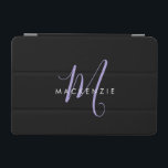 Monogram för elegant Modern Black Lavender iPad Mini Skydd<br><div class="desc">Elegant Modern Black Lavender Script Monogram iPad Mini Cover. Ett elegant Lavender-skript monogram i kombination med ett rent,  vitt,  sankt teckensnitt gör att contemporaryn ser ut.</div>