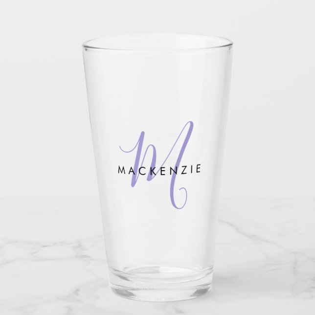 Monogram för elegant Modern Lavender-skript Glaskopp (Framsida)