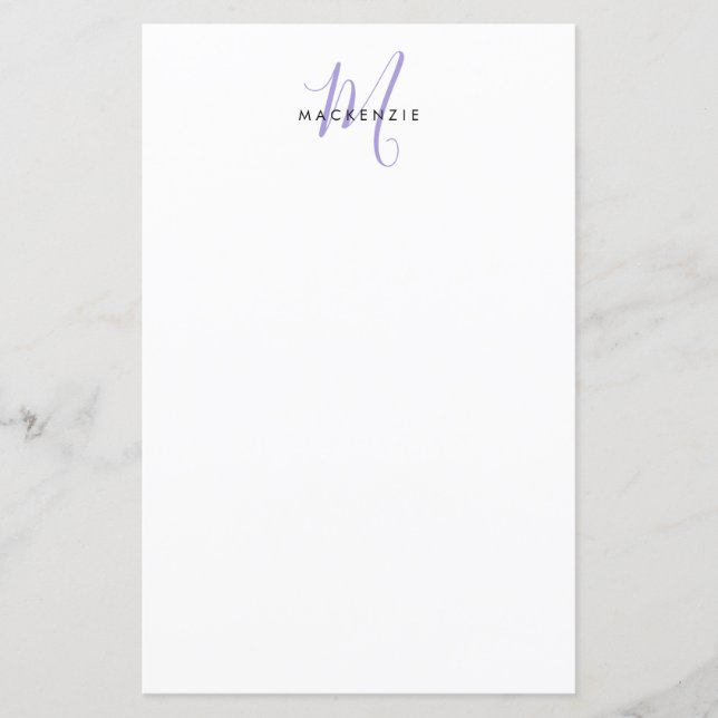 Monogram för elegant Modern White Lavender-skript (Framsida)