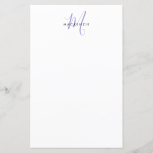 Monogram för elegant Modern White Lavender-skript