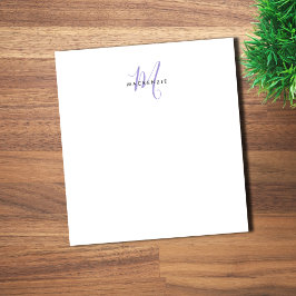 Monogram för elegant Modern White Lavender-skript Anteckningsblock