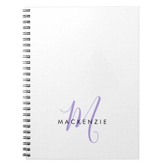 Monogram för elegant Modern White Lavender-skript Anteckningsbok (Framsidan)