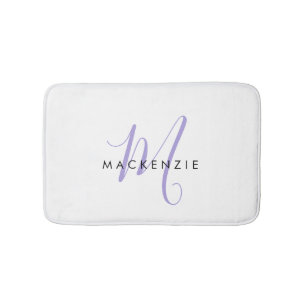 Monogram för elegant Modern White Lavender-skript Badrumsmatta