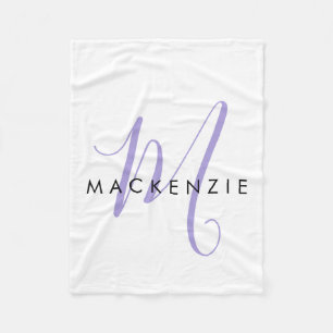 Monogram för elegant Modern White Lavender-skript Fleecefilt