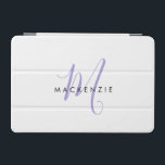 Monogram för elegant Modern White Lavender-skript iPad Mini Skydd<br><div class="desc">Elegant Modern White Lavender Script Monogram iPad Mini Cover. Ett elegant Lavender-skriptmonogram i kombination med ett rent svart svart-serif-teckensnitt gör att contemporaryn ser ut.</div>