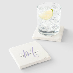 Monogram för elegant Modern White Lavender-skript Stenunderlägg