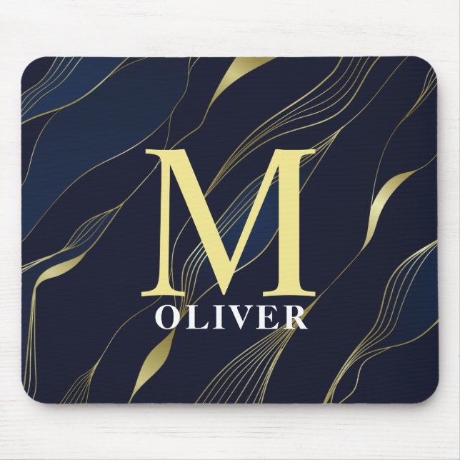 Monogram för elegant Navy & Guld Manar Musmatta (Framsidan)
