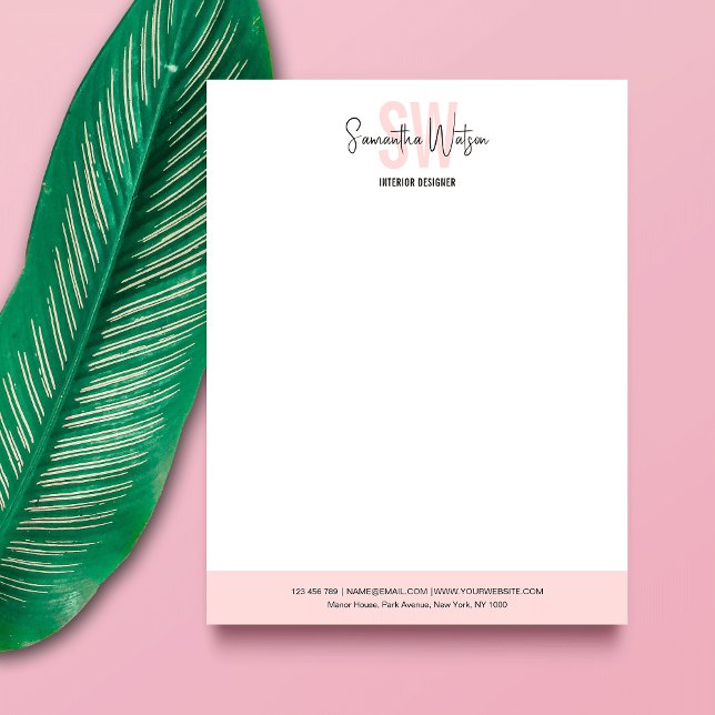 Monogram för elegant  Rosa Modern Business Logotyp Brevhuvud (Stand out and impress with this blush pink and white business monogram letterhead design)