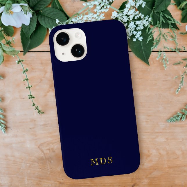 Monogram för elegant Solblått fast Färg Guld (A deep blue phone case with space for your initials)