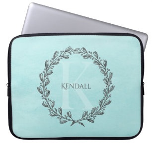 Monogram för elegant   Teal Laptop sleeve