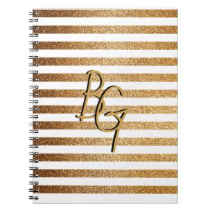 Monogram för elegant White Guld Glitter Rand Anteckningsbok