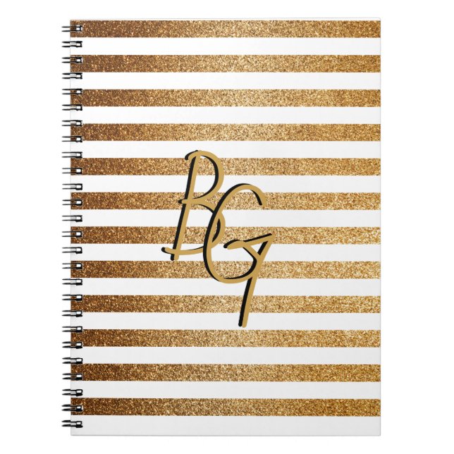 Monogram för elegant White Guld Glitter Rand Anteckningsbok (Framsidan)