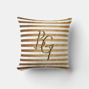 Monogram för elegant White Guld Glitter Rand Kudde