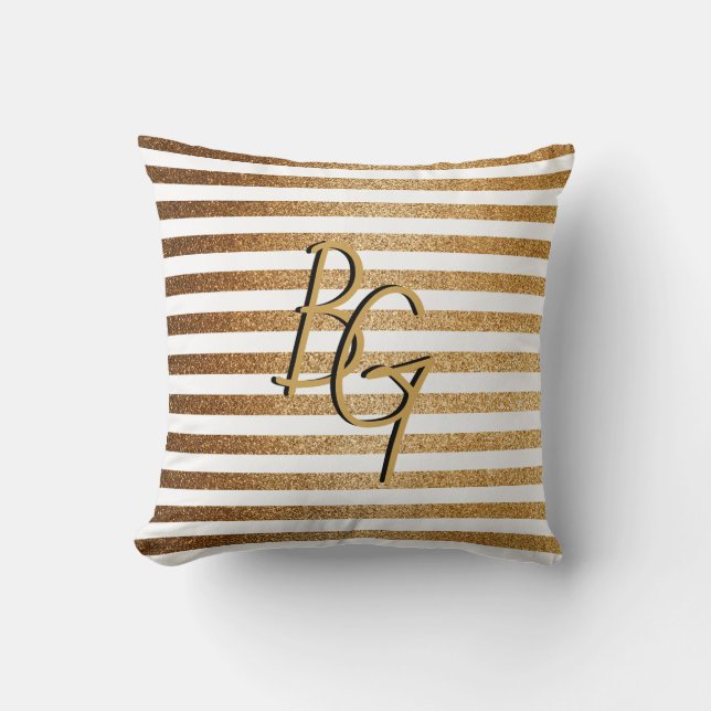 Monogram för elegant White Guld Glitter Rand Kudde (Framsida)