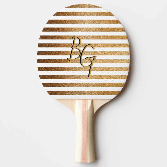 Monogram för elegant White Guld Glitter Rand Pingisracket (Framsidan)