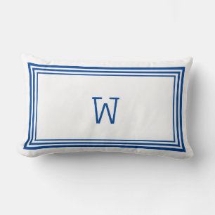 Monogram för elegant White och Blue Rand Gräns Lumbarkudde