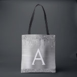 Monogram för Eleganten för Gnistran Luxury Silver Tygkasse<br><div class="desc">Luxury Silver Faux Gnistra and Dripping Glitter Metallic Stainless Steel Foil Elegant Monogram Bok Bag. Denna Bok-bag kan anpassas så att den omfattar ditt första och första namn och ges som en gåva till jul,  Sverige 16,  18,  21:e,  30:e,  40:e,  50:e eller 60:e födelsedagen,  Möhippan eller Bröllop.</div>