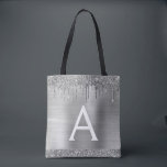 Monogram för Eleganten för Gnistran Luxury Silver Tygkasse<br><div class="desc">Luxury Silver Faux Gnistra and Dripping Glitter Metallic Stainless Steel Foil Elegant Monogram Bok Bag. Denna Bok-bag kan anpassas så att den omfattar ditt första och första namn och ges som en gåva till jul,  Sverige 16,  18,  21:e,  30:e,  40:e,  50:e eller 60:e födelsedagen,  Möhippan eller Bröllop.</div>