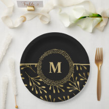 Monogram för Eleganten Golden Löv Black & Guld
