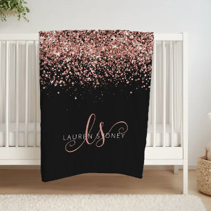 Monogram för Eleganten om lyxolja Ro Guld Glitter Fleecefilt