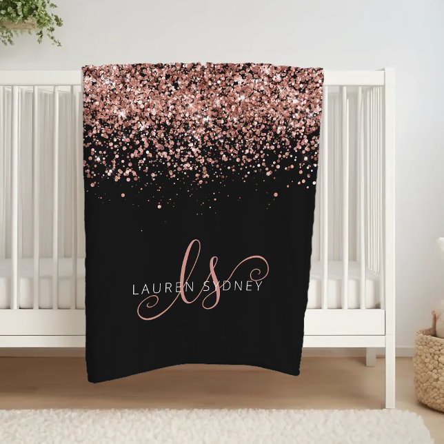 Monogram för Eleganten om lyxolja Ro Guld Glitter Fleecefilt (Skapare uppladdad)