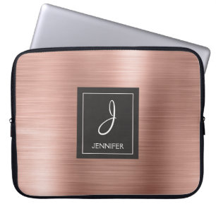 Monogram för Eleganten rosa ros Guld Metall Laptop Sleeve