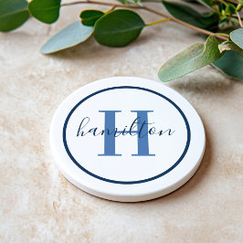 Monogram för elegantens blå runda Anpassningsbar - Underlägg
