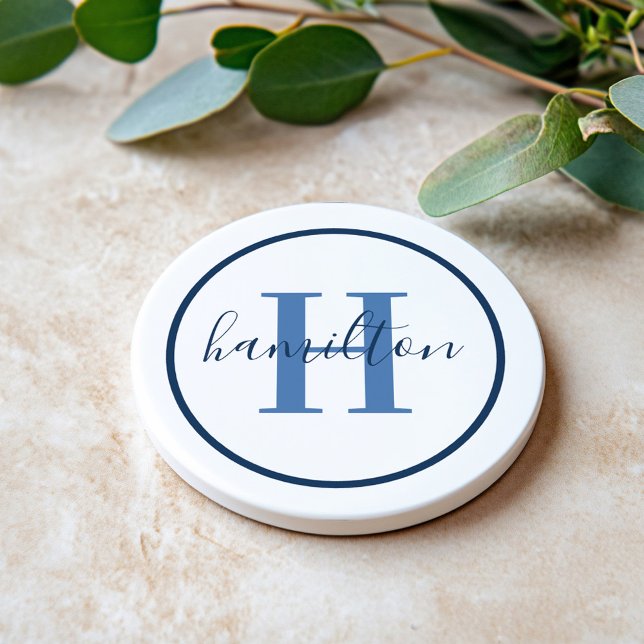 Monogram för elegantens blå runda Anpassningsbar - Underlägg (Skapare uppladdad)