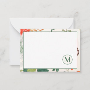 Monogram för elegantens Blommigt Anteckningskort