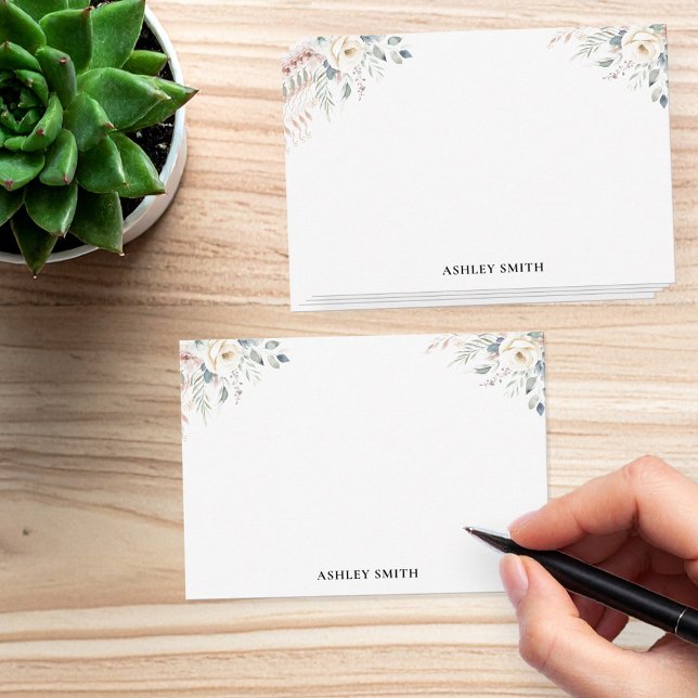 Monogram för elegantens Blommigt Anteckningskort (Skapare uppladdad)