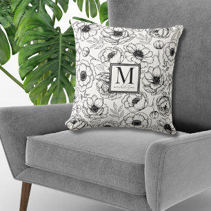 Monogram för elegantens Blommigt Kudde